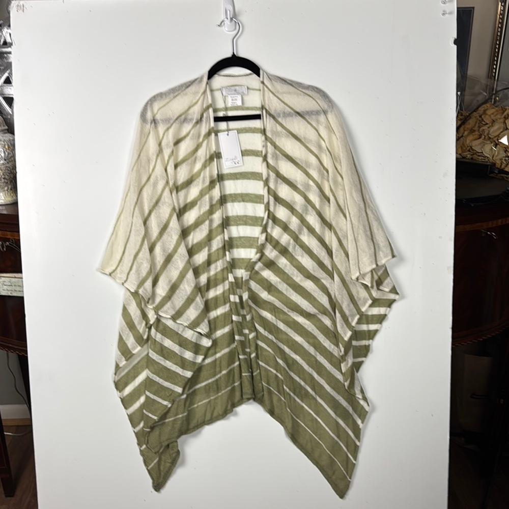 ZIGHILLI Made in Italy Striped Green & Cream Poncho boho cover up casual